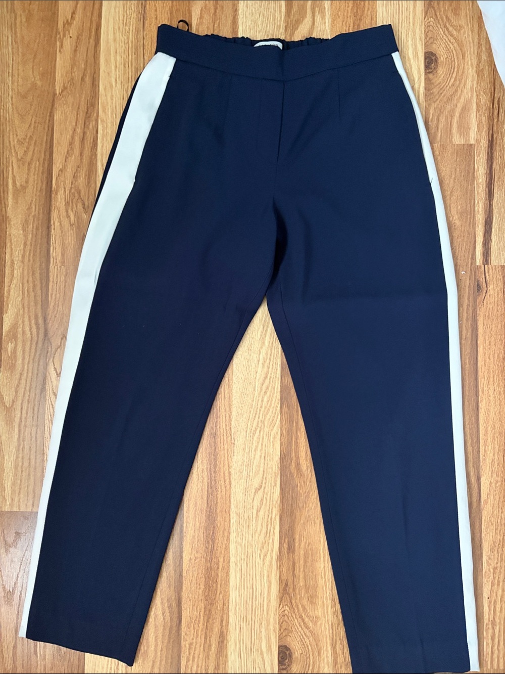 Womens Babaton Navy Track-Style Pants with White Side Stripe